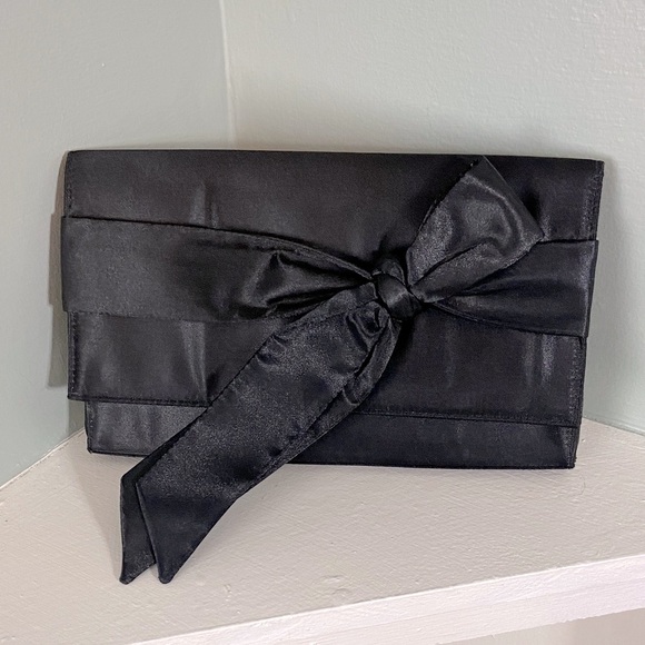 Banana Republic Handbags - Banana Republic Black Satin Clutch with Bow purse handbag